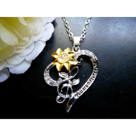 1 PC NEW SUNFLOWER FLOWER Necklace Music Note You Are My Sunshine Daisy Love - Picture 5 of 10